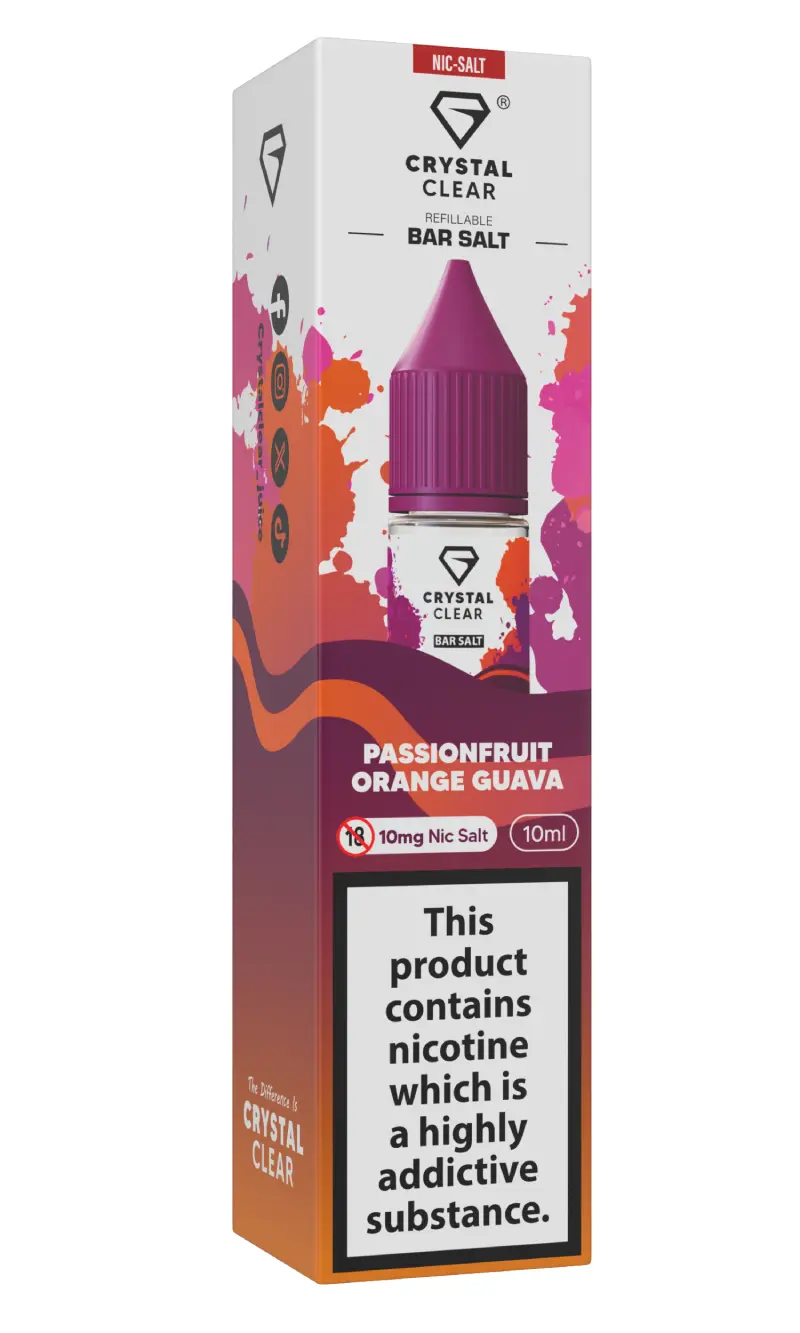 Passionfruit Orange Guava Nic Salt E-Liquid by Crystal Clear Bar Salts 10ml