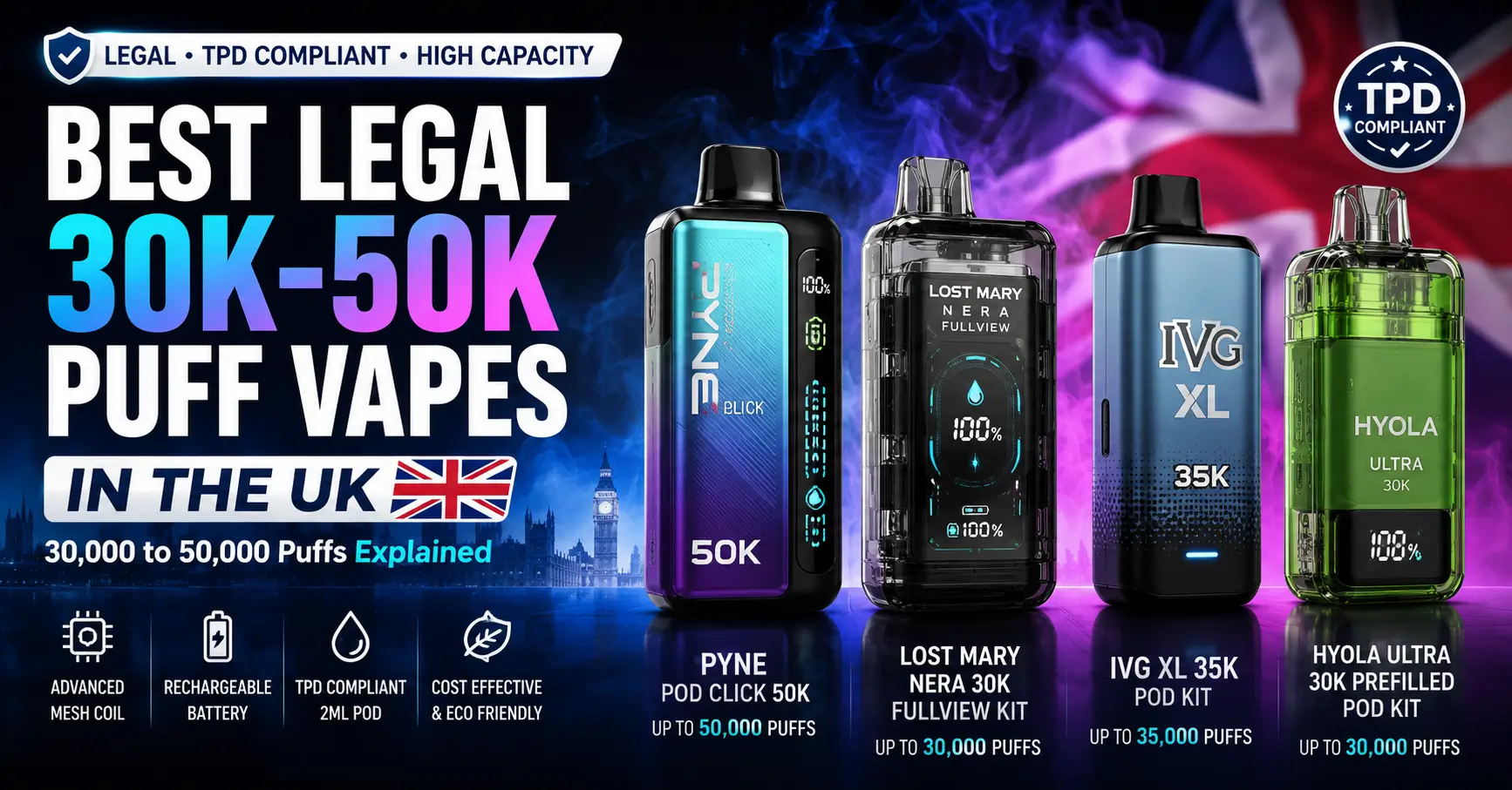 BEST LEGAL 30K-50K PUFF VAPES UK